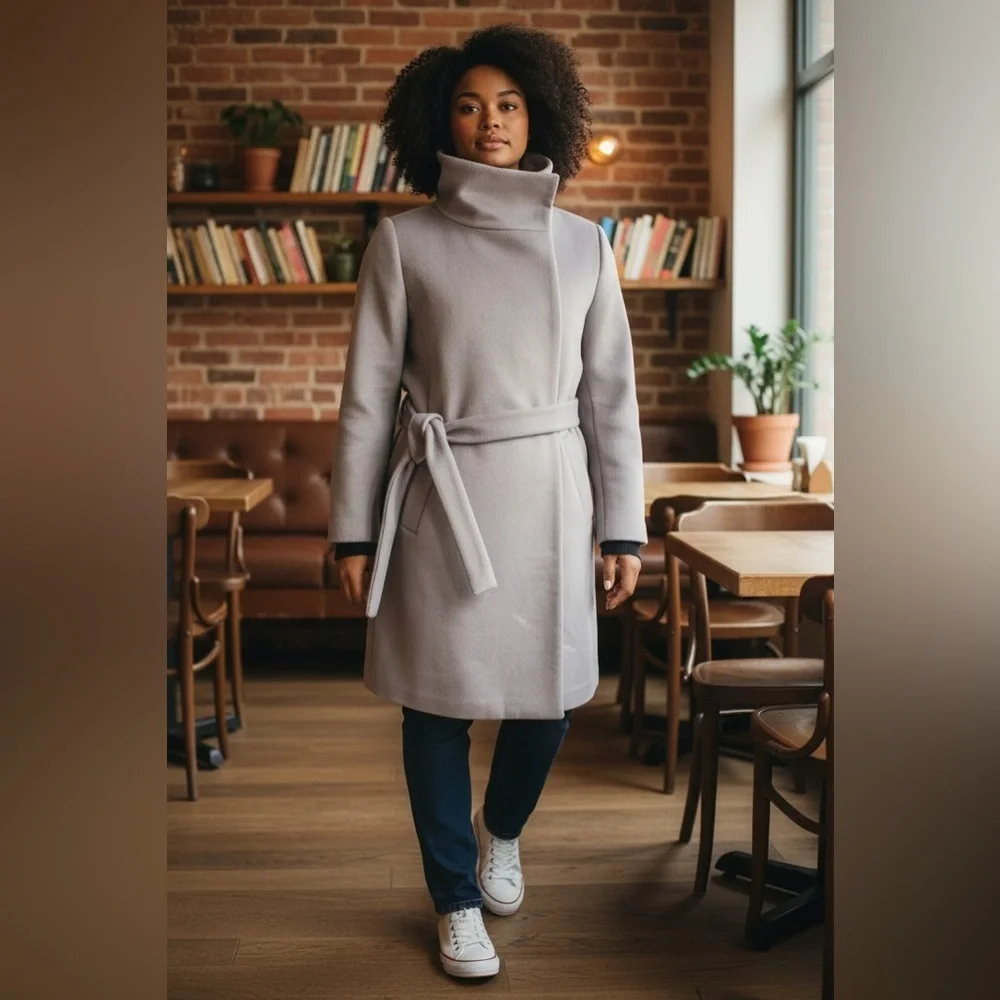 Ann Taylor 🛍️ Belted Funnel Neck Coat Trench Coat